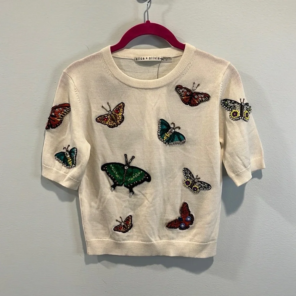 Alice + Olivia Ciara Wool Butterfly Sweater S - Picture 4 of 6